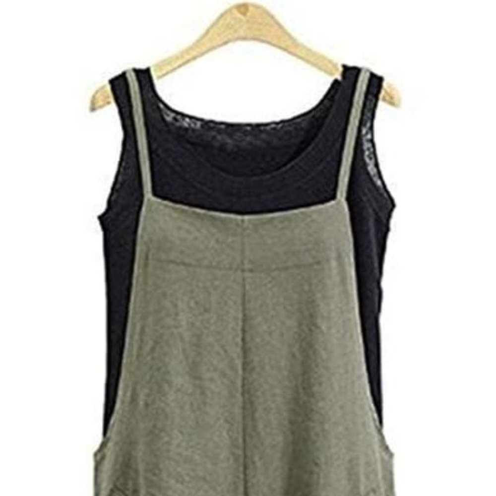 Aedvoouer Sage Green Wide Leg Linen Blend Jumpsuit Romper Overalls SZ XL / XXL - Picture 4 of 14